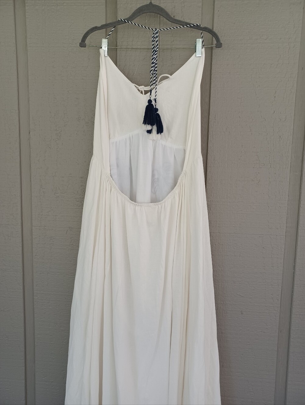 Farm Rio Embroidered Halter Maxi Dress Size XL Linen Blend Tassel Open Back Wome - Picture 13 of 16
